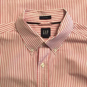 GAP Pink + White Stripe Long Sleeve Shirt